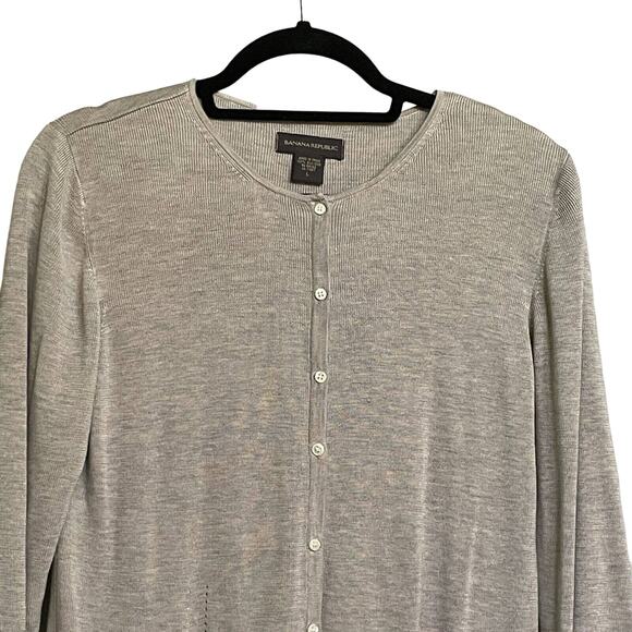 Banana Republic Cardigan Gray Button Down Silk Womens SZ Large - Picture 2 of 10